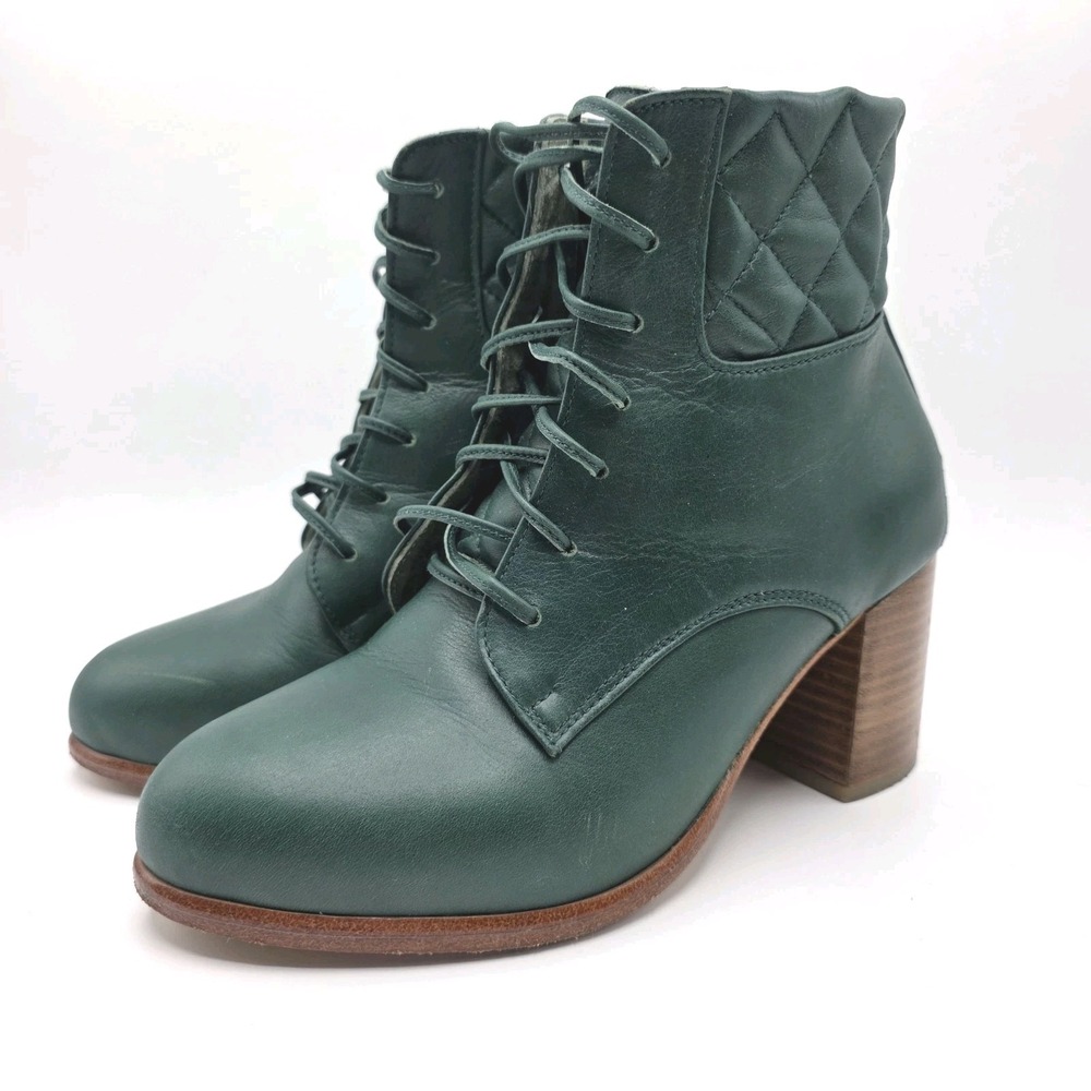 Bali ELF Rising Mara Leather Booties 6.5 Emerald Lace Up Handmade Victorian